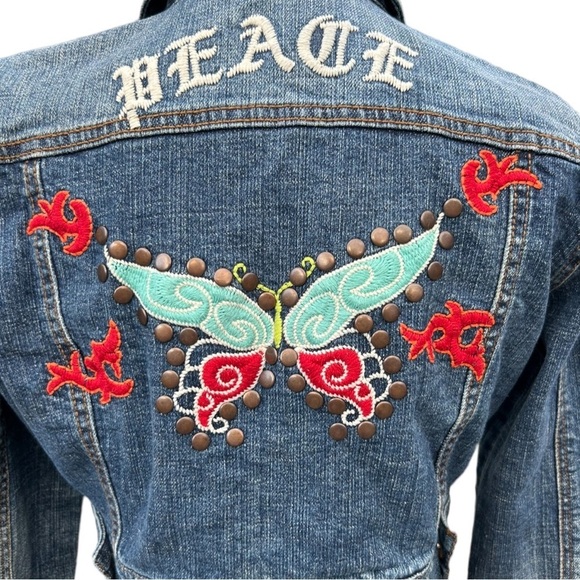 Vintage Joy Jean Studded Butterfly Cropped Denim Jacket Size: M | J1 = JOY Jean - Picture 2 of 10